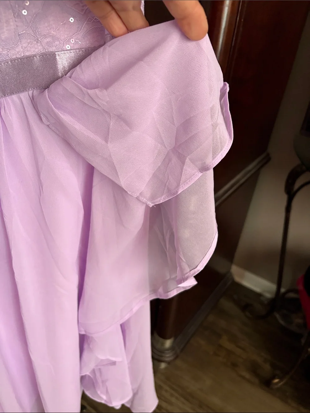 Lavender Lace & Chiffon Cap-Sleeve Formal Dress